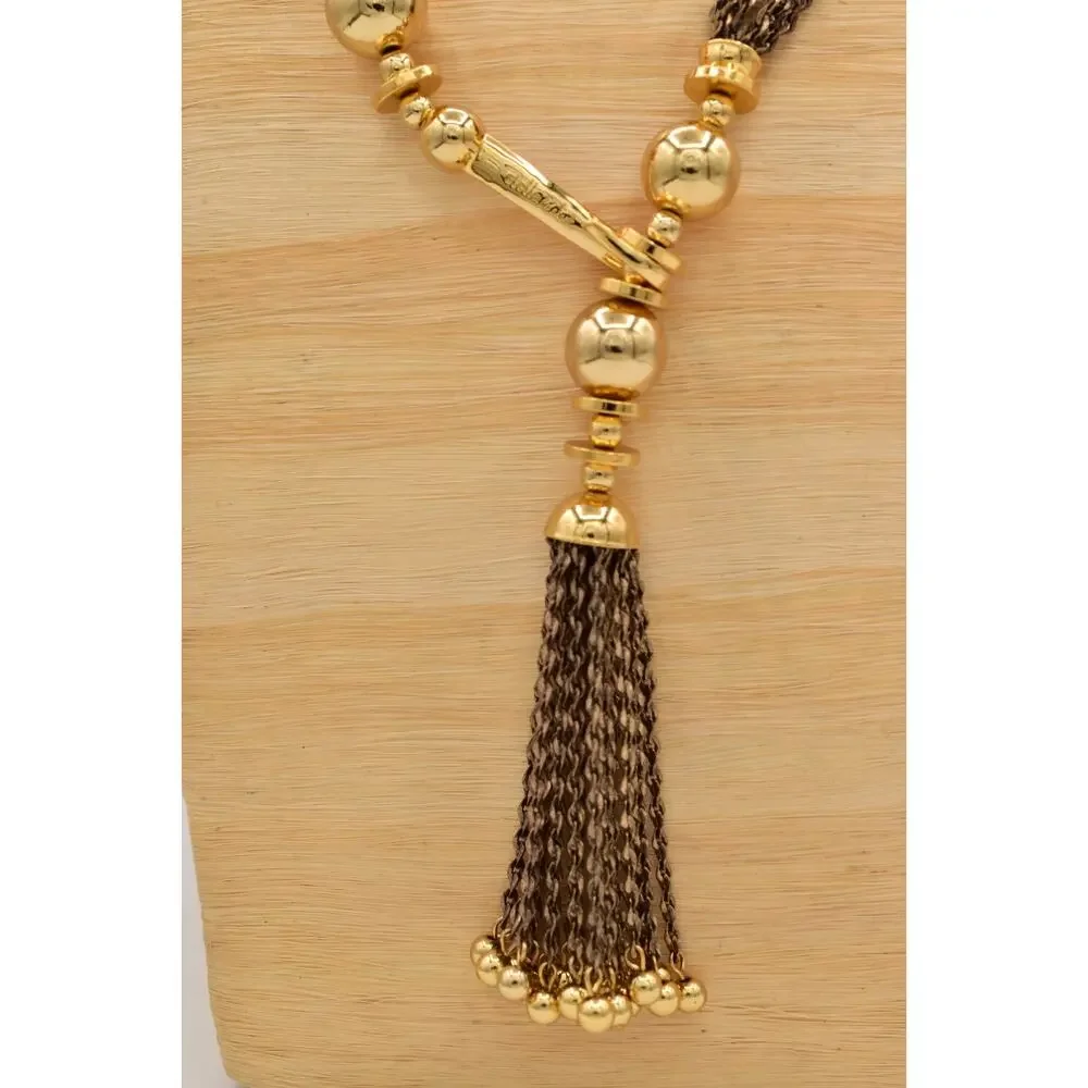 Stella & Dot Vintage Tassel Beaded Statement Necklace Antiqued Chunky Y2K BinBD